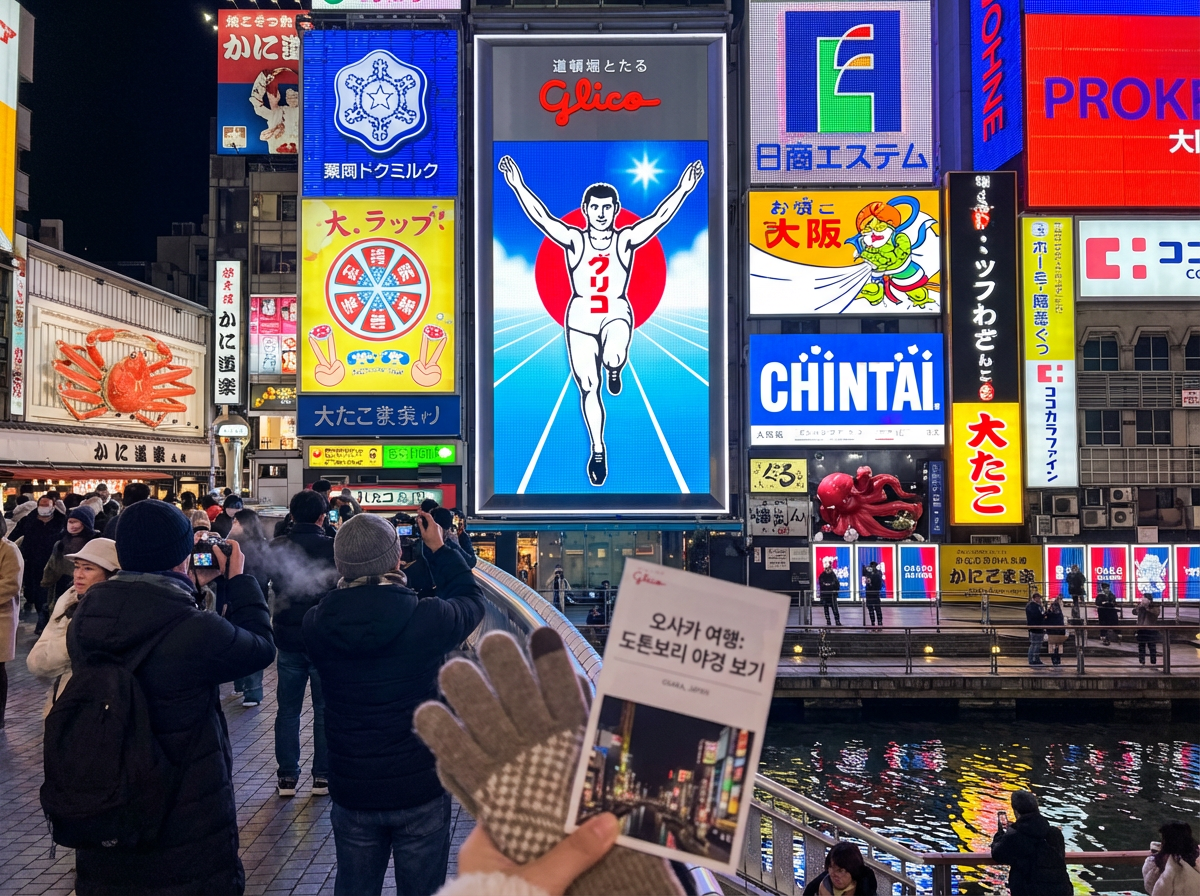 밤에 본 화려한 도톤보리 글리코상 간판