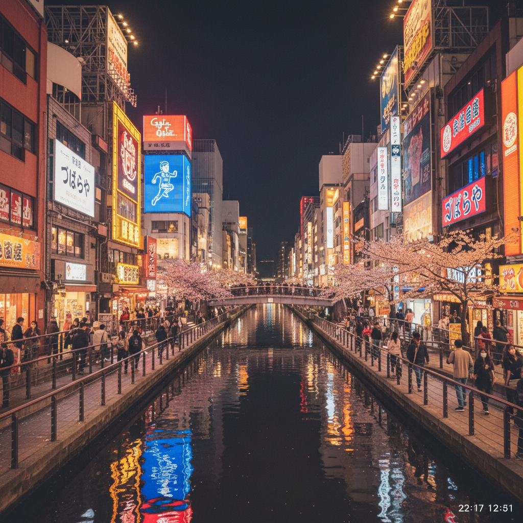 도톤보리 강변의 화려한 야경