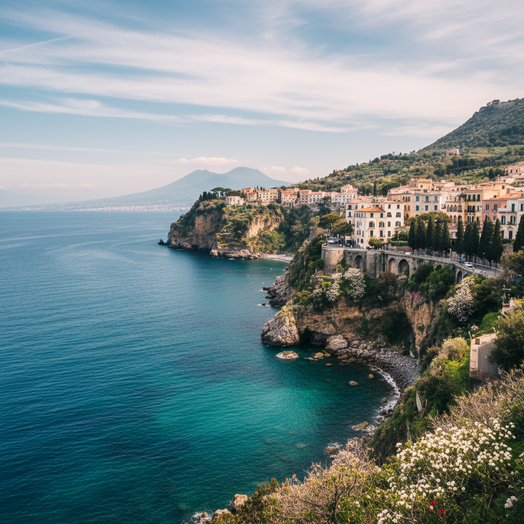 소렌토 해안가의 푸른 지중해 풍경
