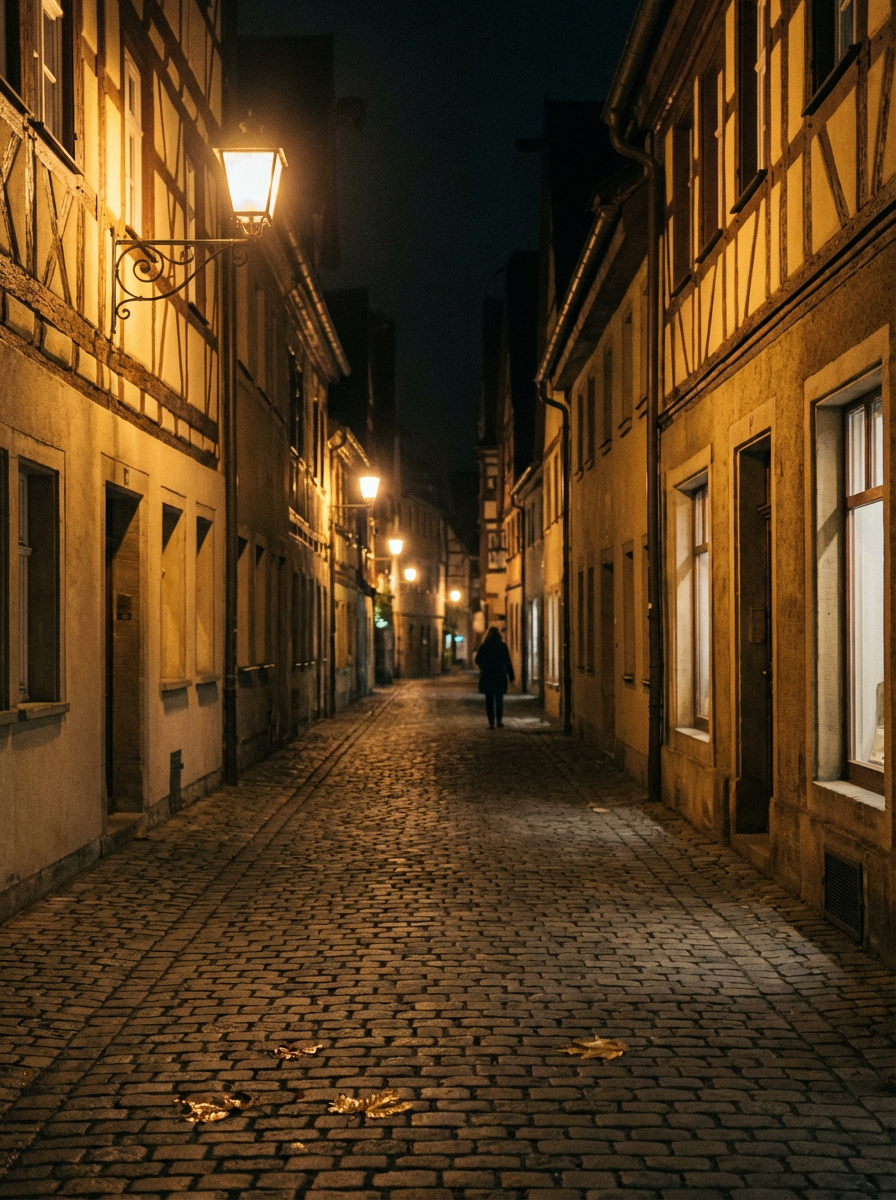 밤 조명이 켜진 로텐부르크의 고즈넉한 골목