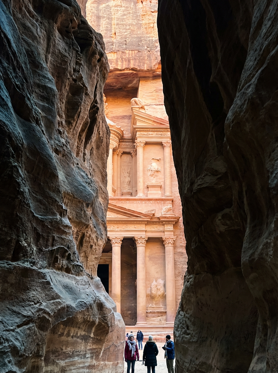 페트라의 좁은 협곡 시크 사이로 보이는 알카즈네