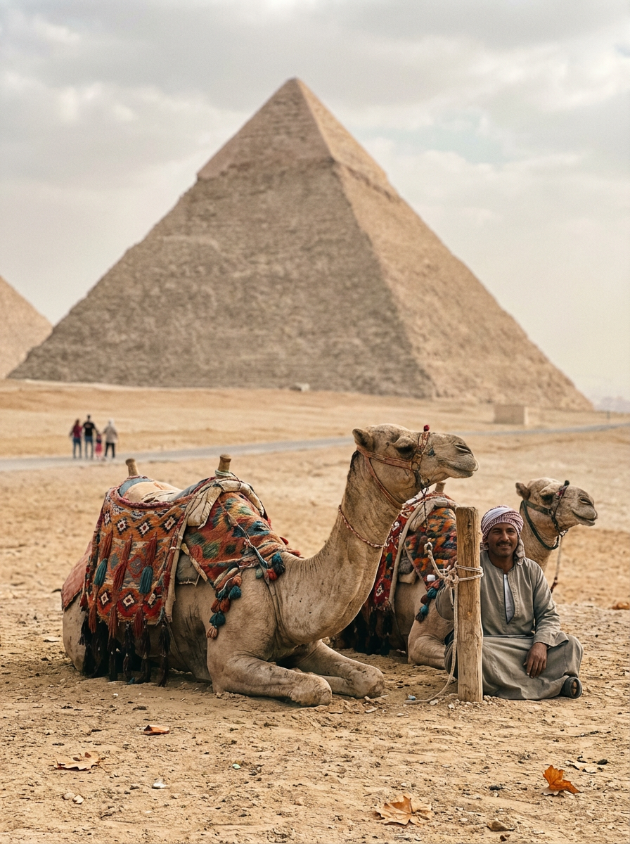 기자 피라미드 앞 낙타 체험