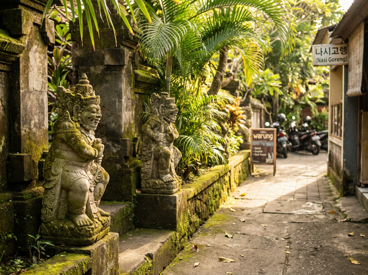 우붓 거리의 전통 조각상