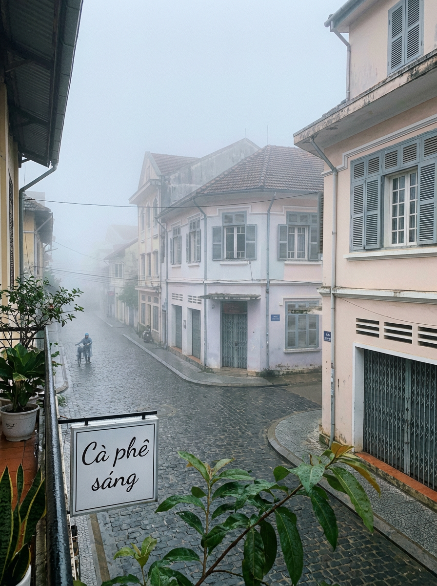 안개 낀 달랏의 아침 풍경