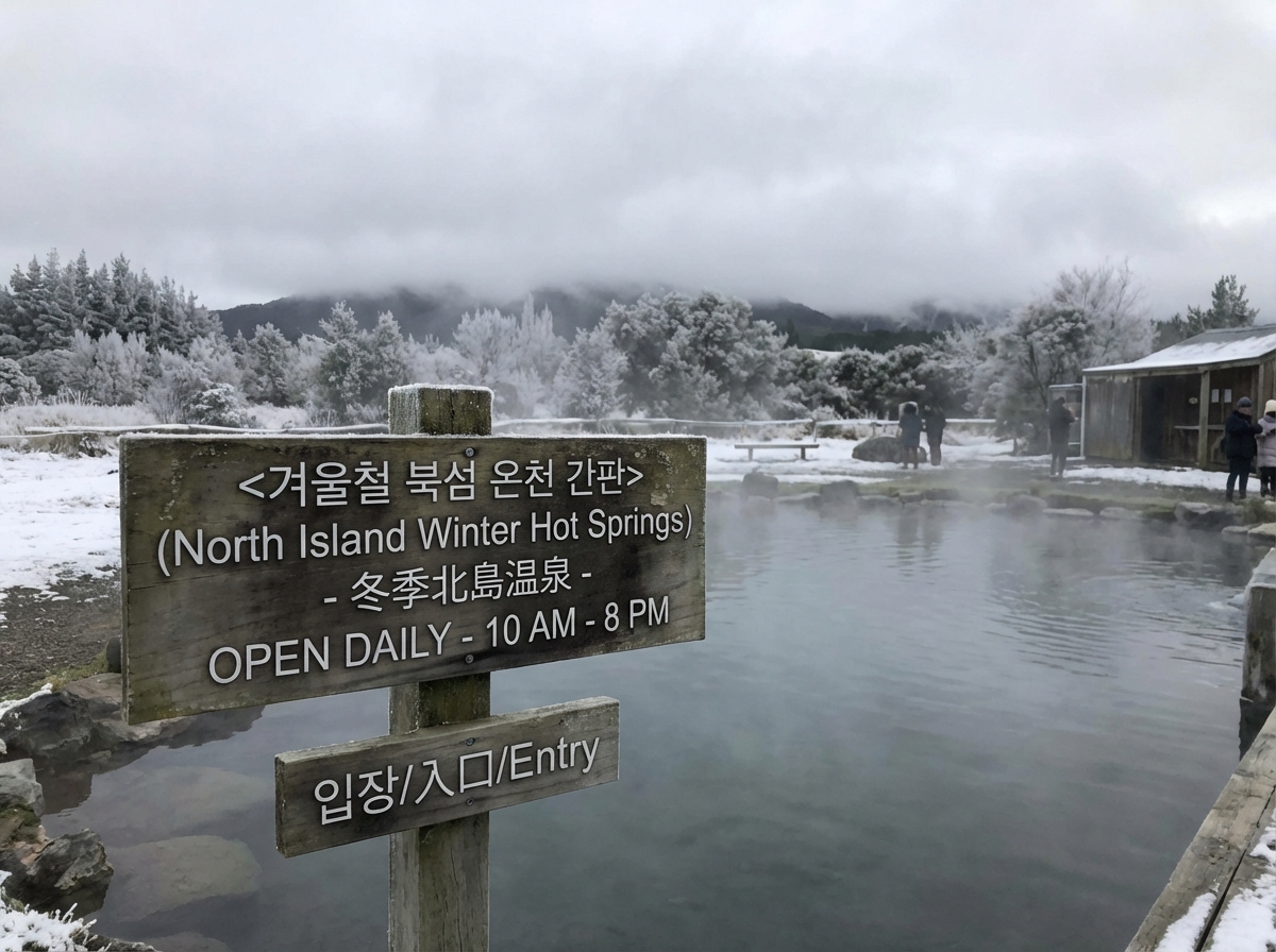 겨울철 북섬 온천 간판