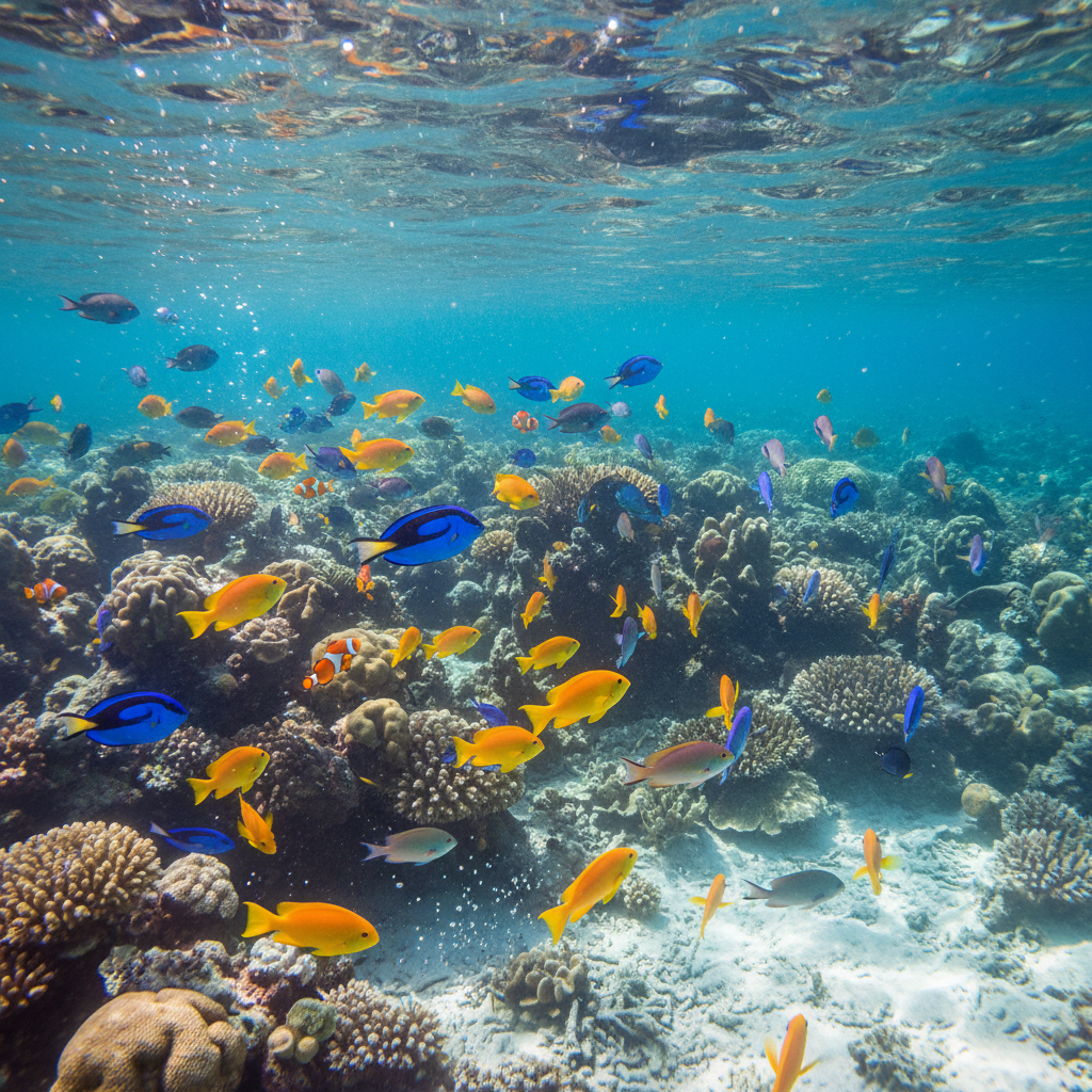 물속을 헤엄치는 화려한 열대어들