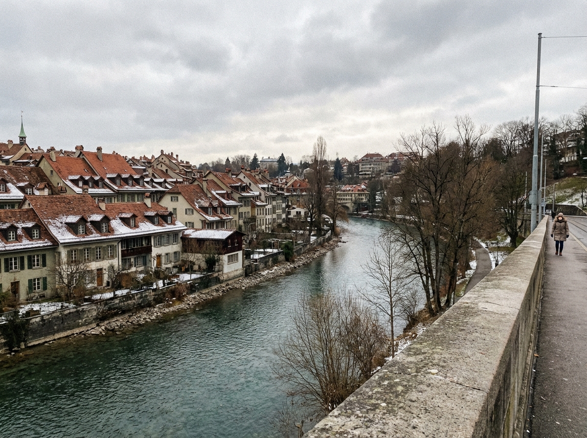 베른의 붉은 지붕과 아레강의 평화로운 풍경