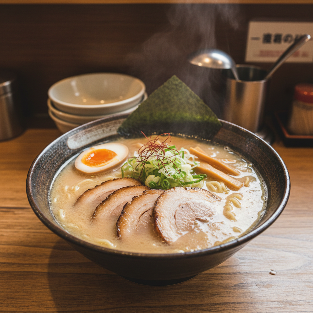 카운터석 라멘 그릇 클로즈업