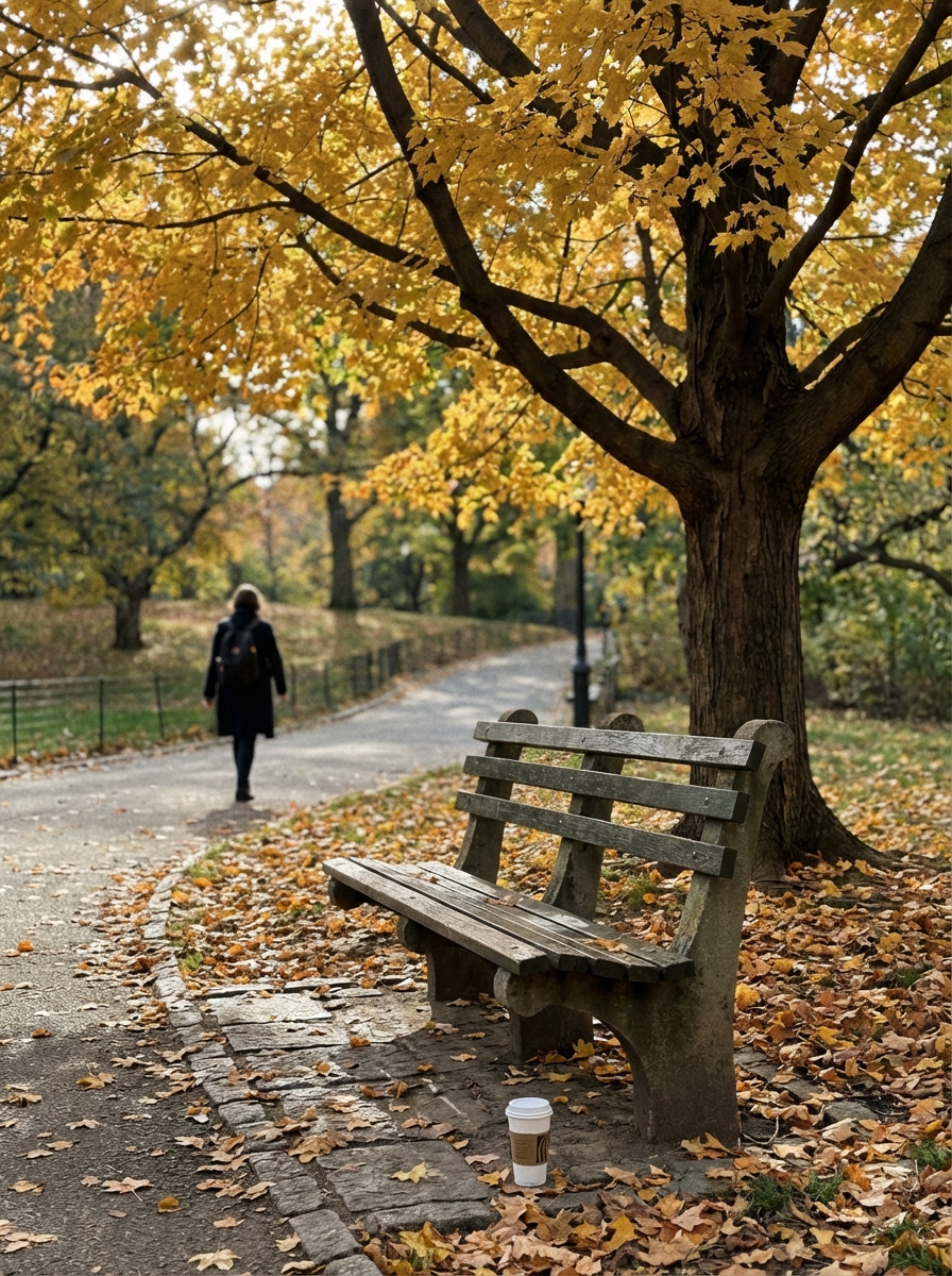 센트럴파크 가을 벤치 풍경