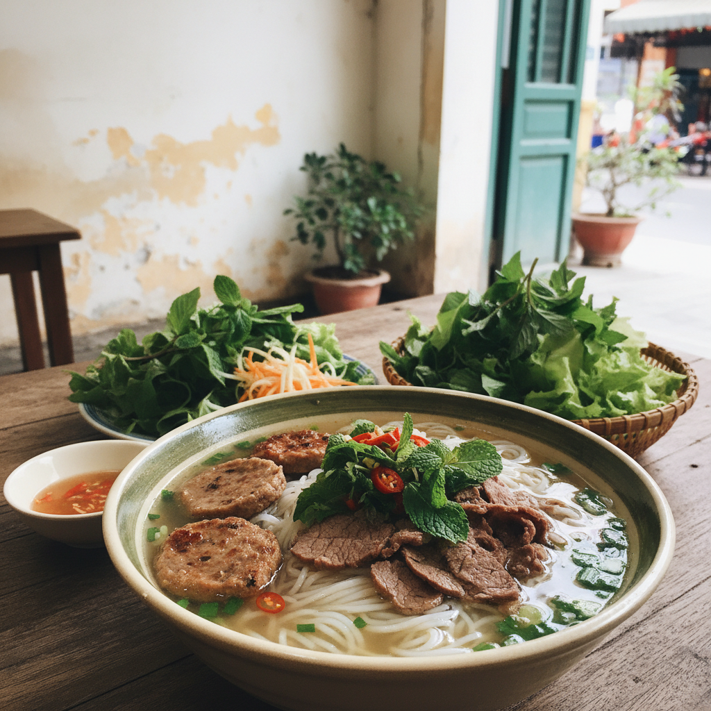 접시에 담긴 하노이 분짜