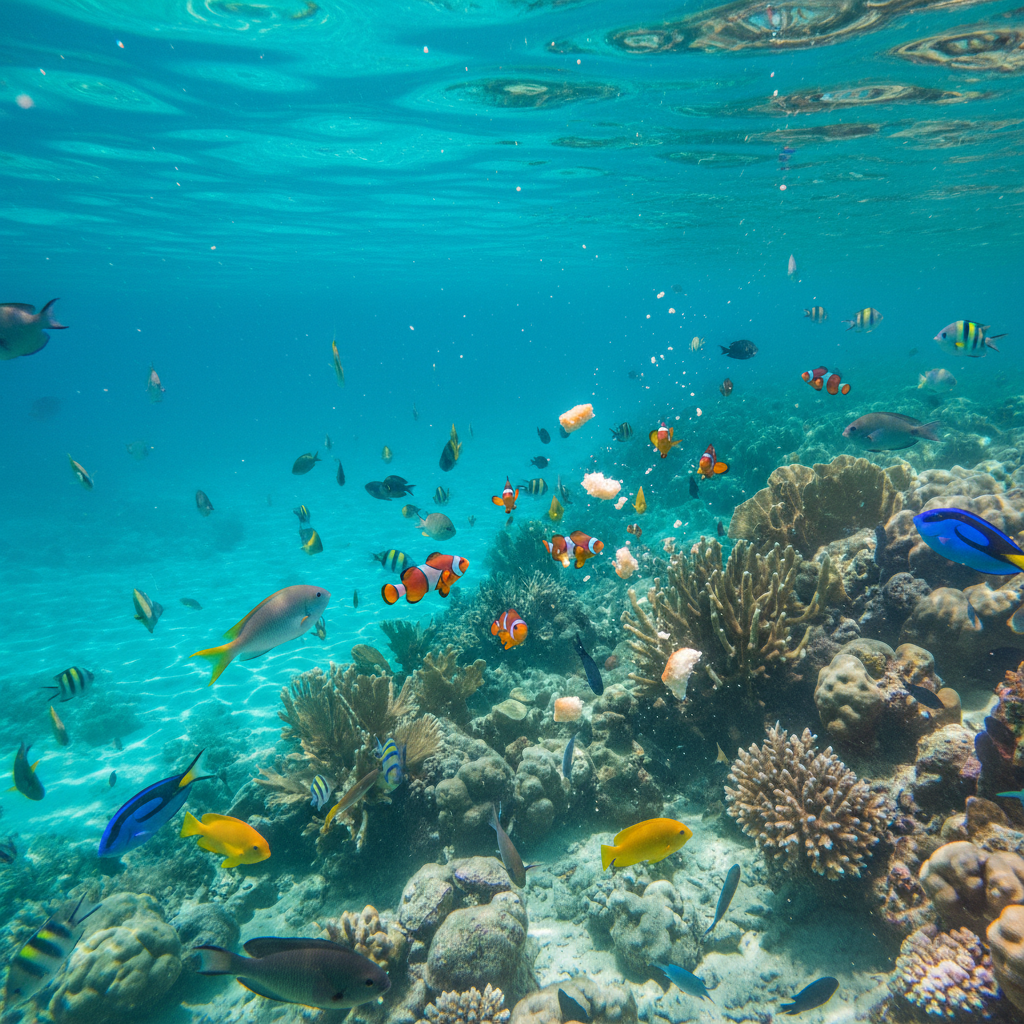 맑은 세부 바닷속을 헤엄치는 열대어들