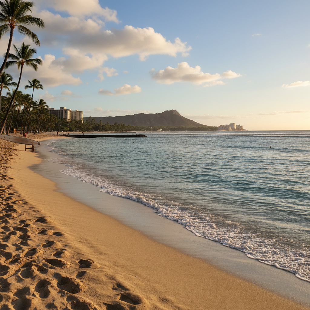 호놀룰루 해변의 고요한 아침