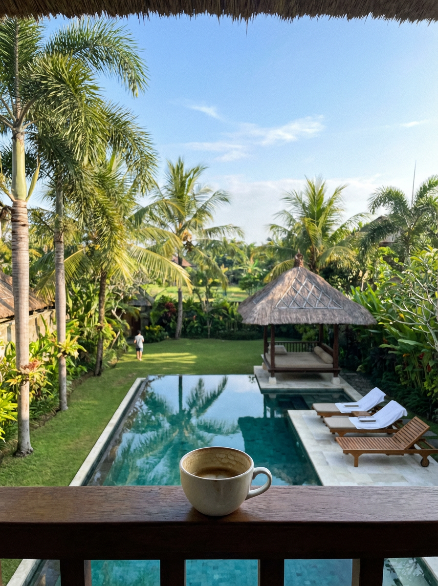야자수가 보이는 발리 빌라 전경