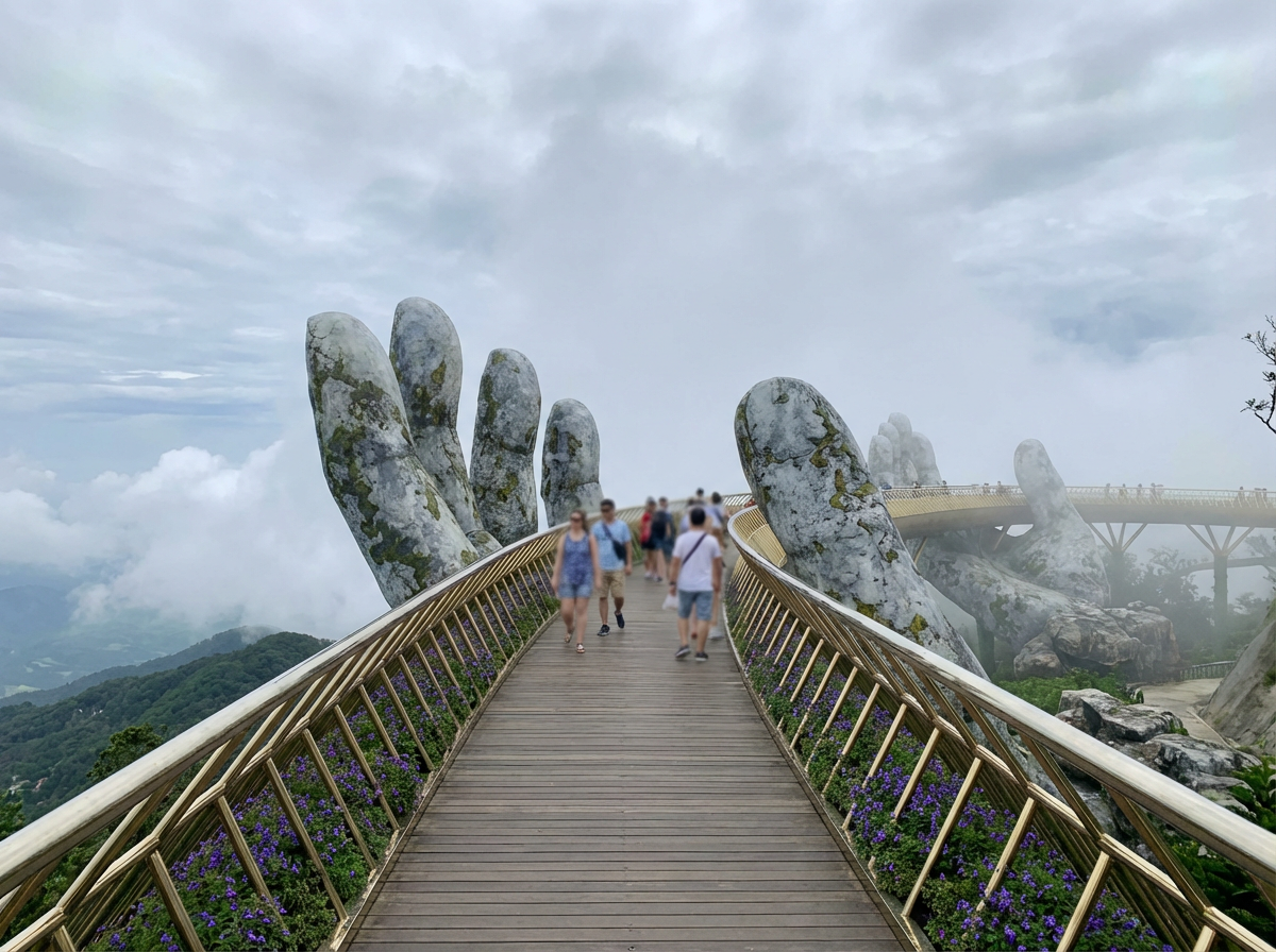 구름 위 거대한 손이 받치고 있는 바나힐 골든 브릿지