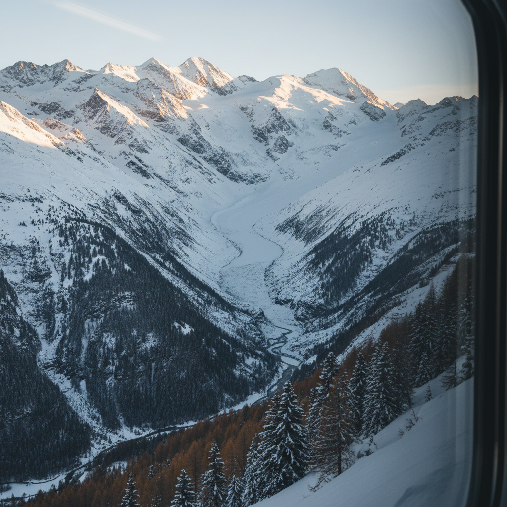 융프라우로 향하는 기차 창밖 설산 풍경