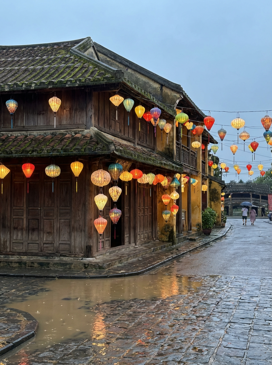 알록달록 등불로 장식된 호이안 올드타운