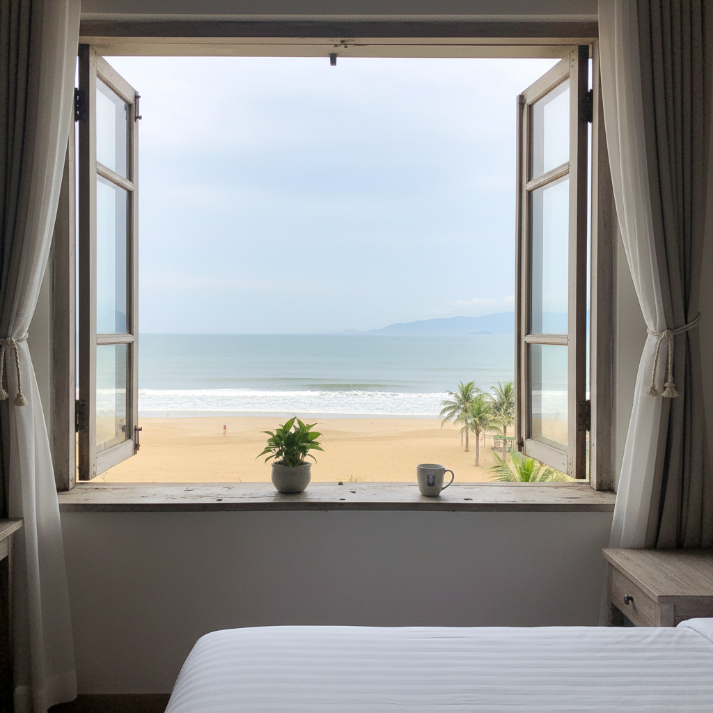 미케 해변 앞 한적한 숙소 창문