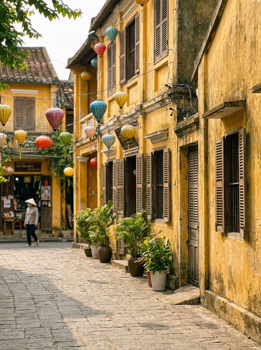 호이안 올드타운의 노란 거리 풍경
