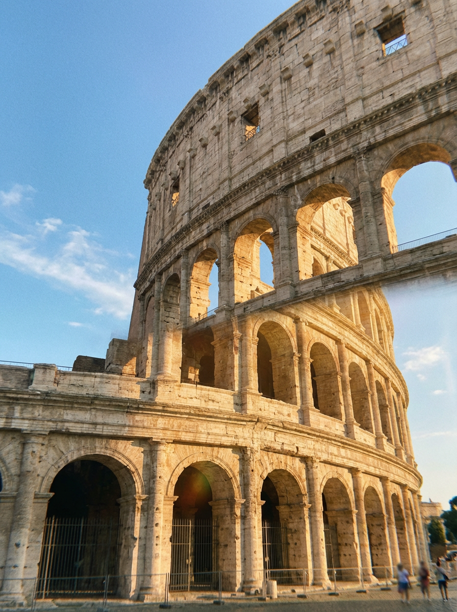 햇살 비치는 웅장한 로마 콜로세움