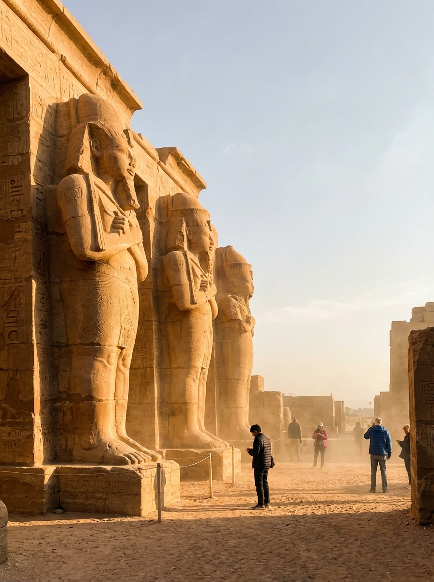 아부심벨 신전 입구의 거대한 조각상들