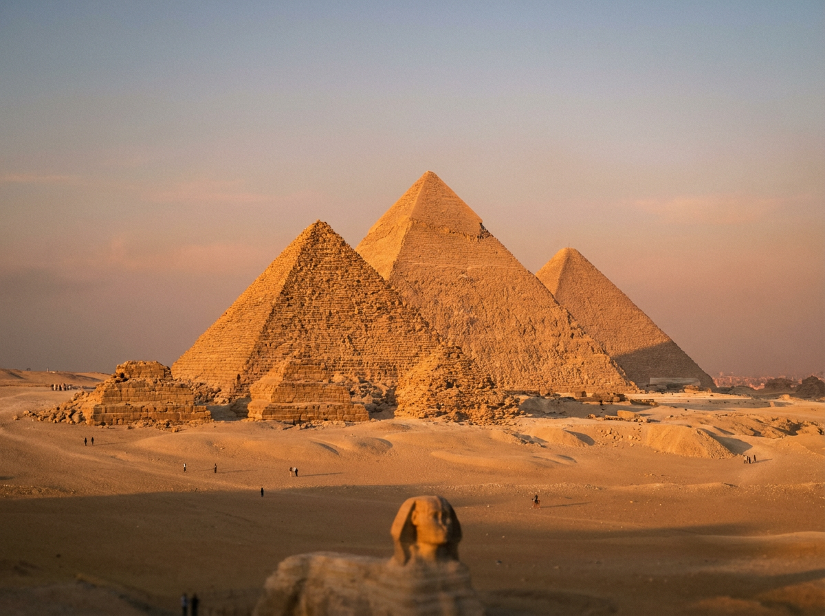 석양에 물든 기자 대피라미드 전경