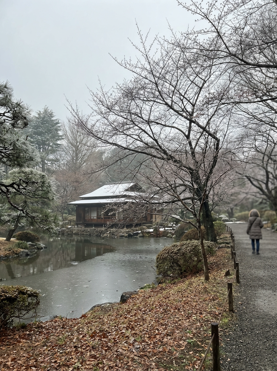 신주쿠 교엔의 겨울 풍경